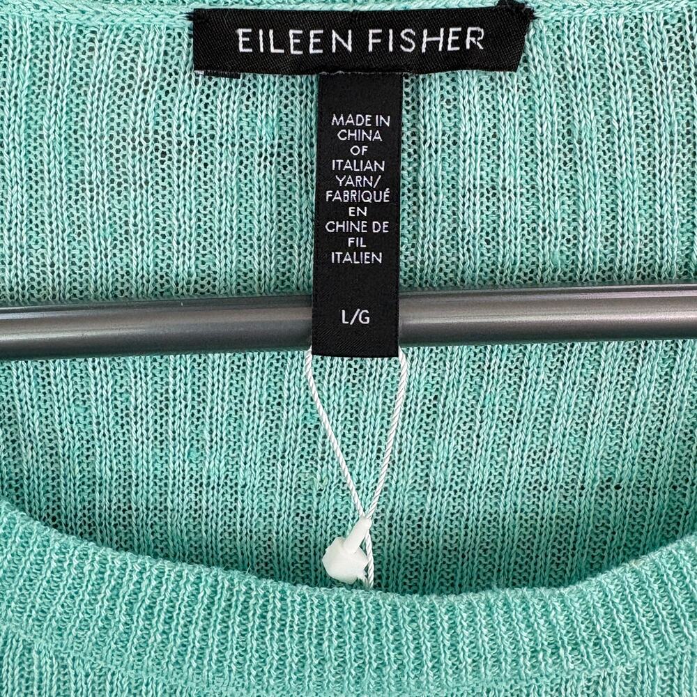 Eileen Fisher Linen Ribbed Sweater L NWT Aqua Green Coastal Luxury Minimalist - Picture 6 of 7